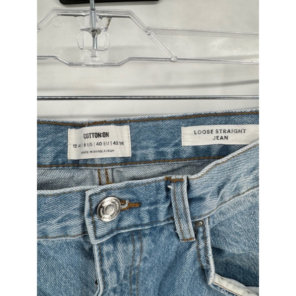 Cotton On Loose Straight Jean Light Wash Blue High Rise Relaxed Denim US 8 - Picture 3 of 5